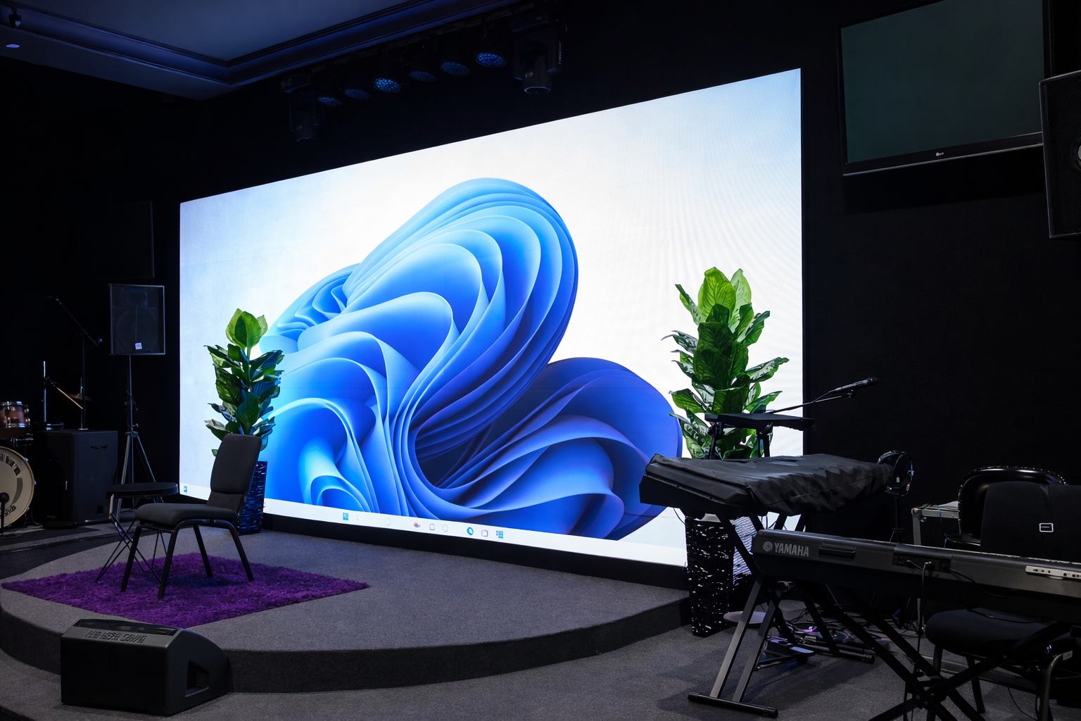 Completed LED screen installation in a church auditorium